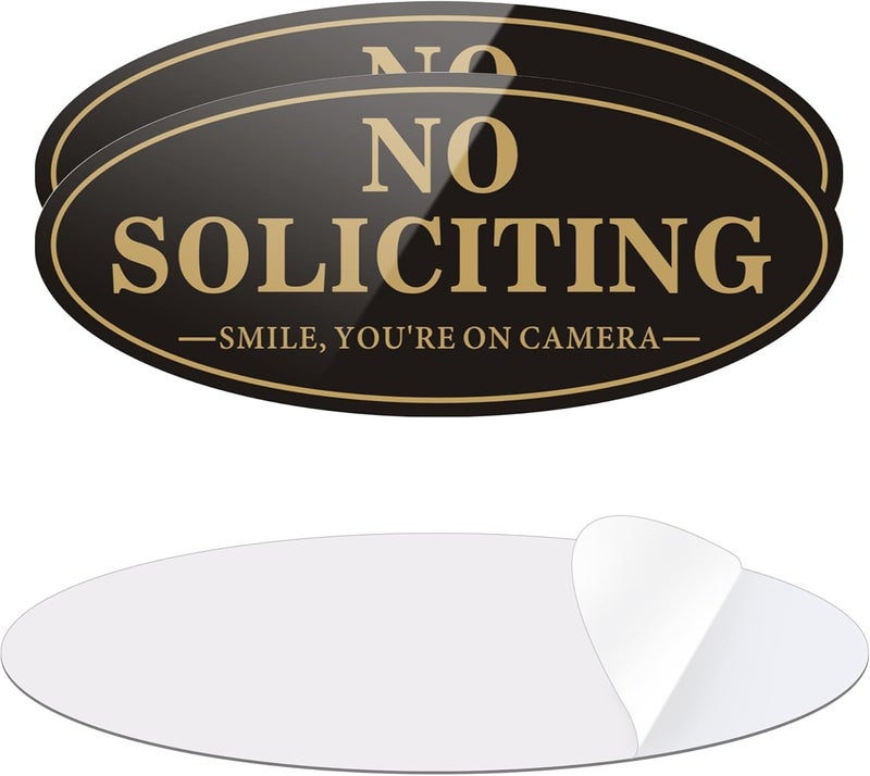 MongFun House Door No Soliciting Sign Metal, 2 Pack Silver Color 7.0 x 3.0 inches, Self-Adhesive Modern Design Aluminum Signs for Office Home Business Company, Waterproof and Weather Resistant (BLACK/GOLD No Soliciting Sign) - Image 1